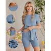 Ekouaer Maternity Sets 2 Piece Outfits Ribbed Knit Short Sleeve Shirts and Biker Shorts Pregnancy Loungewear Mama Clothes(Blue)