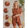 Ekouaer Maternity Sets 2 Piece Outfits Ribbed Knit Short Sleeve Shirts and Biker Shorts Pregnancy Loungewear Mama Clothes(Caramel)