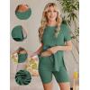 Ekouaer Maternity Sets 2 Piece Outfits Ribbed Knit Short Sleeve Shirts and Biker Shorts Pregnancy Loungewear Mama Clothes(Green)