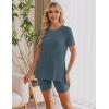 Ekouaer Maternity Sets 2 Piece Outfits Ribbed Knit Short Sleeve Shirts and Biker Shorts Pregnancy Loungewear Mama Clothes(Grey Blue)