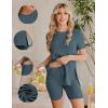 Ekouaer Maternity Sets 2 Piece Outfits Ribbed Knit Short Sleeve Shirts and Biker Shorts Pregnancy Loungewear Mama Clothes(Grey Blue)