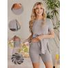 Ekouaer Maternity Sets 2 Piece Outfits Ribbed Knit Short Sleeve Shirts and Biker Shorts Pregnancy Loungewear Mama Clothes(Khaki)