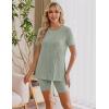 Ekouaer Maternity Sets 2 Piece Outfits Ribbed Knit Short Sleeve Shirts and Biker Shorts Pregnancy Loungewear Mama Clothes(Light Green)