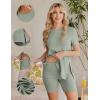Ekouaer Maternity Sets 2 Piece Outfits Ribbed Knit Short Sleeve Shirts and Biker Shorts Pregnancy Loungewear Mama Clothes(Light Green)