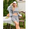 Ekouaer Maternity Sets 2 Piece Outfits Ribbed Knit Short Sleeve Shirts and Biker Shorts Pregnancy Loungewear Mama Clothes(Light Grey)