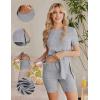 Ekouaer Maternity Sets 2 Piece Outfits Ribbed Knit Short Sleeve Shirts and Biker Shorts Pregnancy Loungewear Mama Clothes(Light Grey)