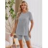 Ekouaer Maternity Sets 2 Piece Outfits Ribbed Knit Short Sleeve Shirts and Biker Shorts Pregnancy Loungewear Mama Clothes(Light Grey)