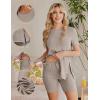 Ekouaer Maternity Sets 2 Piece Outfits Ribbed Knit Short Sleeve Shirts and Biker Shorts Pregnancy Loungewear Mama Clothes(Light Khaki)