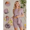Ekouaer Maternity Sets 2 Piece Outfits Ribbed Knit Short Sleeve Shirts and Biker Shorts Pregnancy Loungewear Mama Clothes(Light Pink)