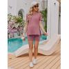 Ekouaer Maternity Sets 2 Piece Outfits Ribbed Knit Short Sleeve Shirts and Biker Shorts Pregnancy Loungewear Mama Clothes(Pink)
