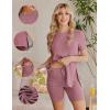 Ekouaer Maternity Sets 2 Piece Outfits Ribbed Knit Short Sleeve Shirts and Biker Shorts Pregnancy Loungewear Mama Clothes(Pink)