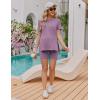 Ekouaer Maternity Sets 2 Piece Outfits Ribbed Knit Short Sleeve Shirts and Biker Shorts Pregnancy Loungewear Mama Clothes(Purple)