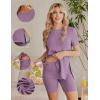 Ekouaer Maternity Sets 2 Piece Outfits Ribbed Knit Short Sleeve Shirts and Biker Shorts Pregnancy Loungewear Mama Clothes(Purple)