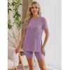 Ekouaer Maternity Sets 2 Piece Outfits Ribbed Knit Short Sleeve Shirts and Biker Shorts Pregnancy Loungewear Mama Clothes(Purple)