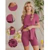 Ekouaer Maternity Sets 2 Piece Outfits Ribbed Knit Short Sleeve Shirts and Biker Shorts Pregnancy Loungewear Mama Clothes(Rose Red)