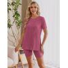 Ekouaer Maternity Sets 2 Piece Outfits Ribbed Knit Short Sleeve Shirts and Biker Shorts Pregnancy Loungewear Mama Clothes(Rose Red)