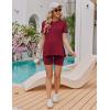 Ekouaer Maternity Sets 2 Piece Outfits Ribbed Knit Short Sleeve Shirts and Biker Shorts Pregnancy Loungewear Mama Clothes(Wine Red)