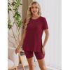 Ekouaer Maternity Sets 2 Piece Outfits Ribbed Knit Short Sleeve Shirts and Biker Shorts Pregnancy Loungewear Mama Clothes(Wine Red)