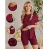 Ekouaer Maternity Sets 2 Piece Outfits Ribbed Knit Short Sleeve Shirts and Biker Shorts Pregnancy Loungewear Mama Clothes(Wine Red)
