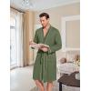 Ekouaer Mens Robes Lightweight Knit Bathrobe Long Sleeve Kimono Robe V Neck Spa Knee Length Sleepwear with Pockets S-XXL(Army Green)