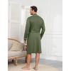 Ekouaer Mens Robes Lightweight Knit Bathrobe Long Sleeve Kimono Robe V Neck Spa Knee Length Sleepwear with Pockets S-XXL(Army Green)