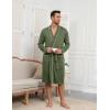 Ekouaer Mens Robes Lightweight Knit Bathrobe Long Sleeve Kimono Robe V Neck Spa Knee Length Sleepwear with Pockets S-XXL(Army Green)