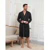 Ekouaer Mens Robes Lightweight Knit Bathrobe Long Sleeve Kimono Robe V Neck Spa Knee Length Sleepwear with Pockets S-XXL(Black)