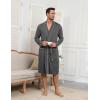Ekouaer Mens Robes Lightweight Knit Bathrobe Long Sleeve Kimono Robe V Neck Spa Knee Length Sleepwear with Pockets S-XXL(Dark Gray)