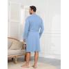 Ekouaer Mens Robes Lightweight Knit Bathrobe Long Sleeve Kimono Robe V Neck Spa Knee Length Sleepwear with Pockets S-XXL(Light Blue)