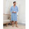 Ekouaer Mens Robes Lightweight Knit Bathrobe Long Sleeve Kimono Robe V Neck Spa Knee Length Sleepwear with Pockets S-XXL(Light Blue)