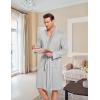 Ekouaer Mens Robes Lightweight Knit Bathrobe Long Sleeve Kimono Robe V Neck Spa Knee Length Sleepwear with Pockets S-XXL(Light Gray)