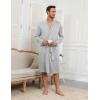 Ekouaer Mens Robes Lightweight Knit Bathrobe Long Sleeve Kimono Robe V Neck Spa Knee Length Sleepwear with Pockets S-XXL(Light Gray)