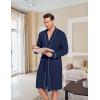 Ekouaer Mens Robes Lightweight Knit Bathrobe Long Sleeve Kimono Robe V Neck Spa Knee Length Sleepwear with Pockets S-XXL(Navy Blue)