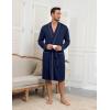 Ekouaer Mens Robes Lightweight Knit Bathrobe Long Sleeve Kimono Robe V Neck Spa Knee Length Sleepwear with Pockets S-XXL(Navy Blue)