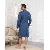Ekouaer Mens Robes Lightweight Knit Bathrobe Long Sleeve Kimono Robe V Neck Spa Knee Length Sleepwear with Pockets S-XXL(Ocean Blue)