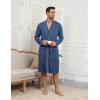 Ekouaer Mens Robes Lightweight Knit Bathrobe Long Sleeve Kimono Robe V Neck Spa Knee Length Sleepwear with Pockets S-XXL(Ocean Blue)