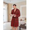Ekouaer Mens Robes Lightweight Knit Bathrobe Long Sleeve Kimono Robe V Neck Spa Knee Length Sleepwear with Pockets S-XXL(Red Plaid)