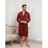 Ekouaer Mens Robes Lightweight Knit Bathrobe Long Sleeve Kimono Robe V Neck Spa Knee Length Sleepwear with Pockets S-XXL(Red Plaid)