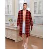Ekouaer Mens Robes Lightweight Knit Bathrobe Long Sleeve Kimono Robe V Neck Spa Knee Length Sleepwear with Pockets S-XXL(Red Plaid)