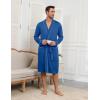 Ekouaer Mens Robes Lightweight Knit Bathrobe Long Sleeve Kimono Robe V Neck Spa Knee Length Sleepwear with Pockets S-XXL(Royal Blue)