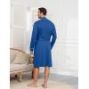 Ekouaer Mens Robes Lightweight Knit Bathrobe Long Sleeve Kimono Robe V Neck Spa Knee Length Sleepwear with Pockets S-XXL(Royal Blue)
