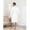 Ekouaer Mens Robes Lightweight Knit Bathrobe Long Sleeve Kimono Robe V Neck Spa Knee Length Sleepwear with Pockets S-XXL(White)