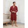 Ekouaer Mens Robes Lightweight Knit Bathrobe Long Sleeve Kimono Robe V Neck Spa Knee Length Sleepwear with Pockets S-XXL(Wine Red)