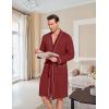 Ekouaer Mens Robes Lightweight Knit Bathrobe Long Sleeve Kimono Robe V Neck Spa Knee Length Sleepwear with Pockets S-XXL(Wine Red)