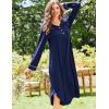 Ekouaer Nightgowns for Women Long Sleeve Nightgown Long Sleepwear Button Down Sleep Shirt Soft Night Gown S-4XL(Navy Blue)