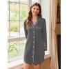Ekouaer Nightgowns for Women Long Sleeve Nightshirt Button Down Sleepshirt Nightdress Boyfriend Sleepwear S-XXXL(Dark Grey)