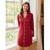 Ekouaer Nightgowns for Women Long Sleeve Nightshirt Button Down Sleepshirt Nightdress Boyfriend Sleepwear S-XXXL(Dark Red)
