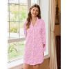 Ekouaer Nightgowns for Women Long Sleeve Nightshirt Button Down Sleepshirt Nightdress Boyfriend Sleepwear S-XXXL(Floral Pink)