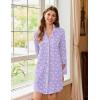 Ekouaer Nightgowns for Women Long Sleeve Nightshirt Button Down Sleepshirt Nightdress Boyfriend Sleepwear S-XXXL(Floral Purple)
