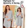 Ekouaer Nightgowns for Women Long Sleeve Nightshirt Button Down Sleepshirt Nightdress Boyfriend Sleepwear S-XXXL(Grey)